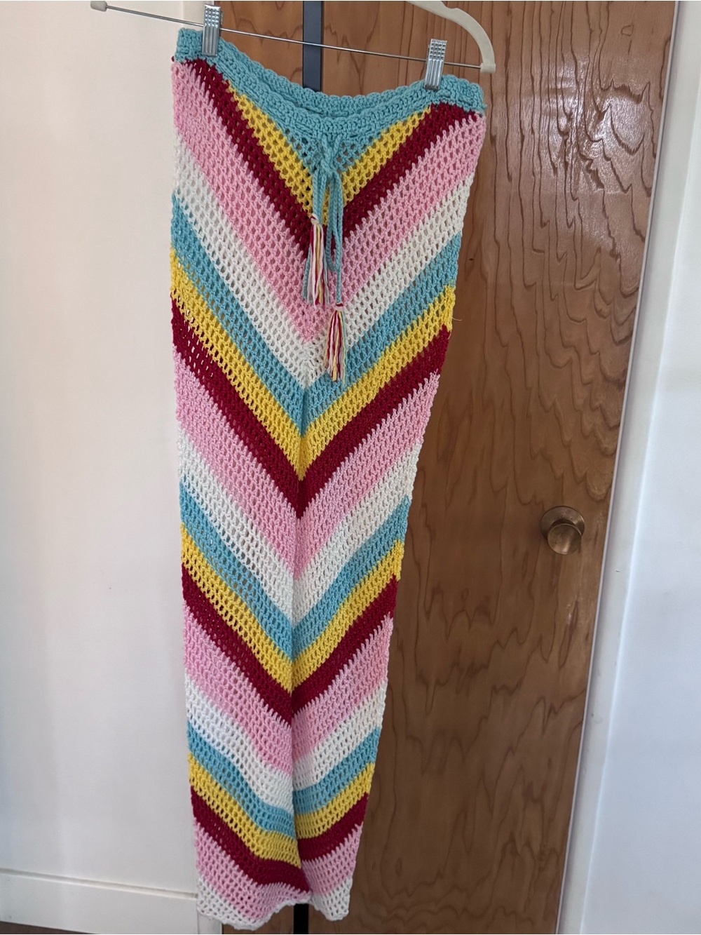 Hot & Delicious Aqua, Yellow and Pink Crochet pants with Drawstring women small